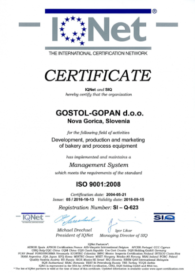 Гостол - Гопан д.o.o. (ООО) сохраняет сертификат ISO 9001: 2008